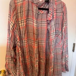 torrid Pink and Gray Plaid Button-Down Shirt